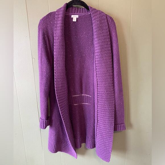 LL Bean Sweater Womens Small Purple Heathered Vintage Knit Long Cardigan Casual - Picture 11 of 11